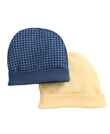 BUMZEE Pack Of 2 Solid & Hounds Tooth Cap - Yellow & Navy Blue