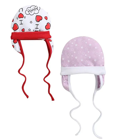 BUMZEE Pack Of 2 Stars & Heart Print Detailing Cap - White & Purple