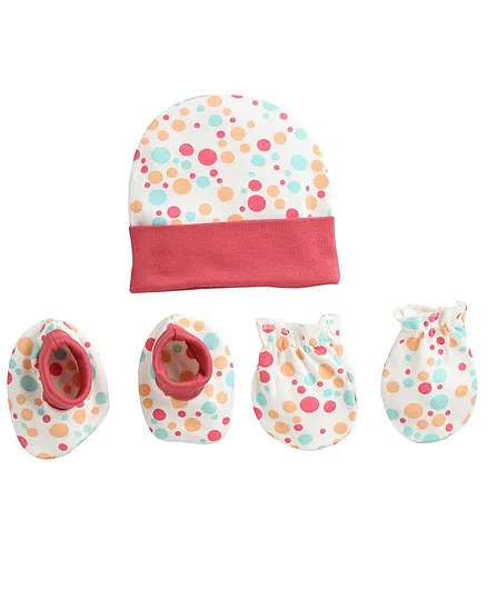 BUMZEE Polka Dot Print Detailing Cap With Mittens & Booties - Multi Colour