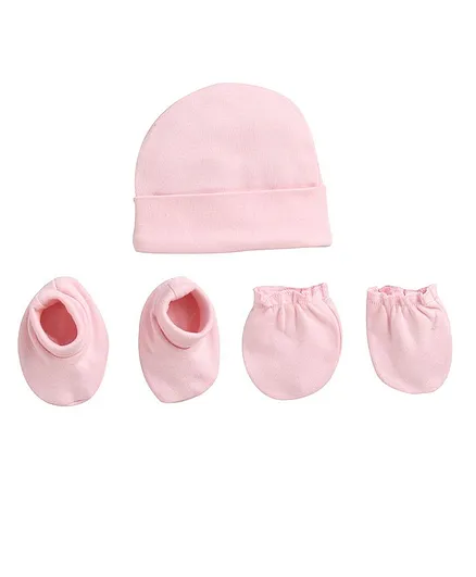 BUMZEE Solid Colour Cap With Mittens & Booties - Light Pink