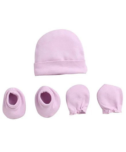 BUMZEE Solid Colour Cap With Mittens & Booties - Light Pink