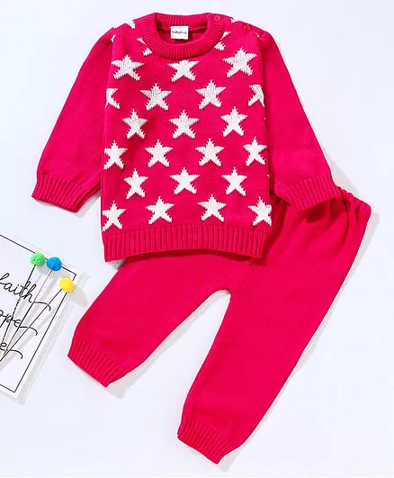Babyhug Full Sleeves Sweater Star Design Set - Red