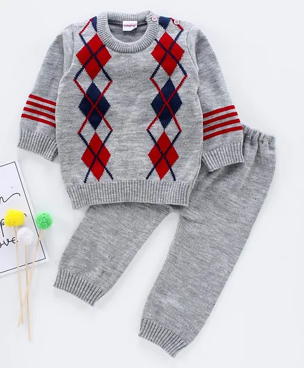 Babyhug Full Sleeves Sweater Set - Grey