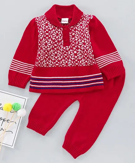 Babyhug Full Sleeves Sweater Set - Red