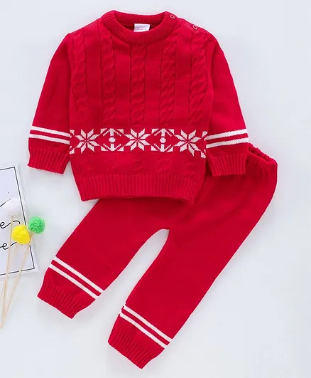 Babyhug Full Sleeves Sweater Set - Red