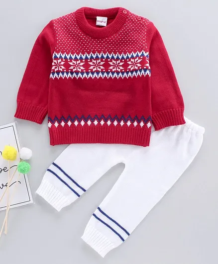 Babyhug Full Sleeves Sweater Set - Red