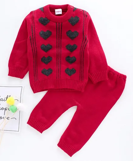 Babyhug Full Sleeves Sweater Set - Red