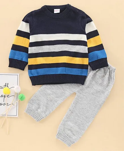 Babyhug Full Sleeves Sweater Set - Grey