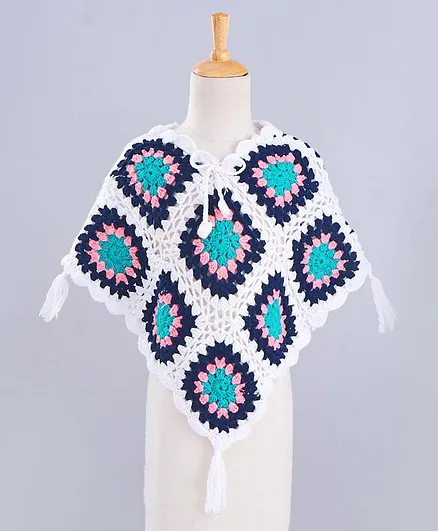 Babyhug Striped Pattern Handmade Woolen Poncho - Off White