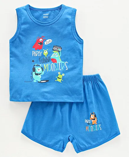 Cucumber Printed Sleeveless T-Shirt & Shorts - Royal Blue