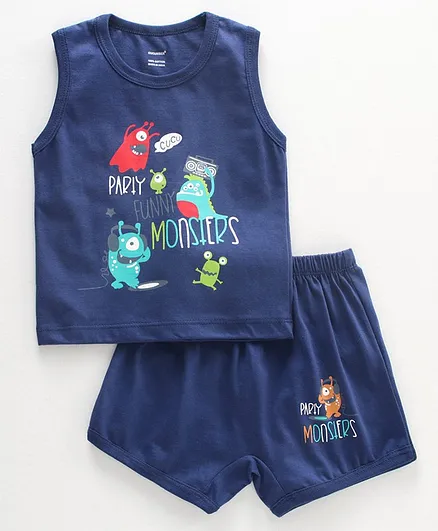 Cucumber Sleeveless Tee & Shorts Monster Print - Blue