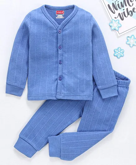 Babyhug Full Sleeves Thermal Vest & Bottom - Blue