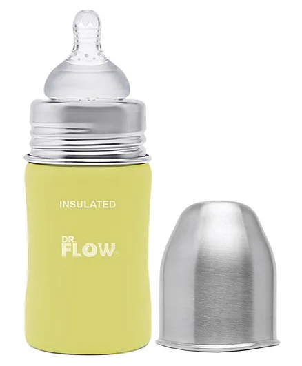 Dr.Flow Omega Insulated ThermoSteel Baby Feeding Bottle Yellow - 180 ml