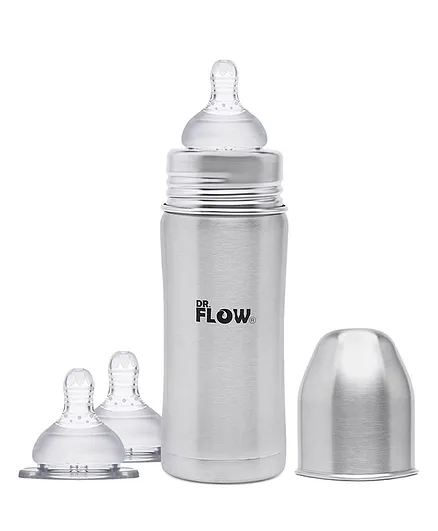 Dr.Flow Vogue Stainless Steel Baby Feeding Bottle Silver - 360 ml