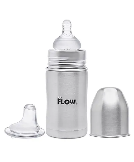 Dr.Flow 2 in 1 Vogue Stainless Steel Baby Feeding Bottle Grey - 260 ml