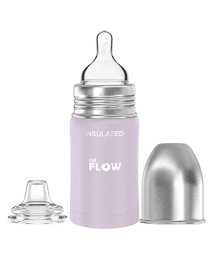Dr.Flow 2 in 1 Omega Insulated ThermoSteel Baby Feeding Bottle Purple - 180 ml