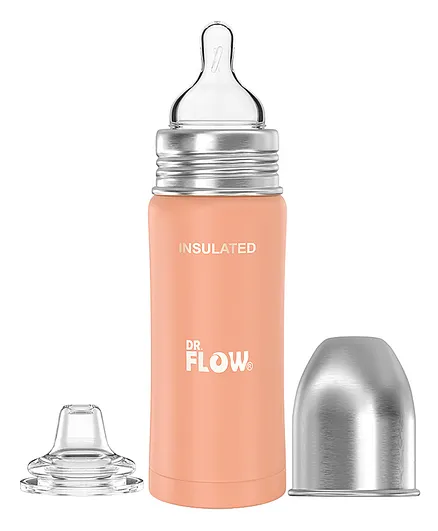 Dr.Flow 2 in 1 Omega Insulated ThermoSteel Baby Feeding Bottle Orange - 270 ml