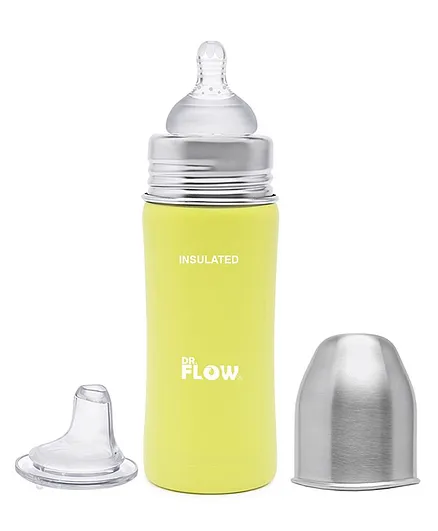 Dr.Flow 2 in 1 Omega Insulated ThermoSteel Baby Feeding Bottle Yellow - 270 ml