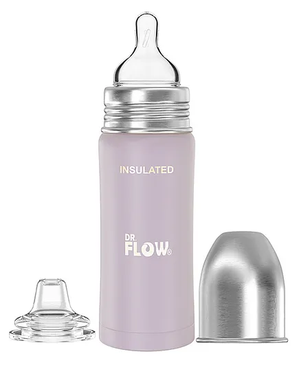 Dr.Flow 2 in 1 Omega Insulated ThermoSteel Baby Feeding Bottle Purple - 270 ml