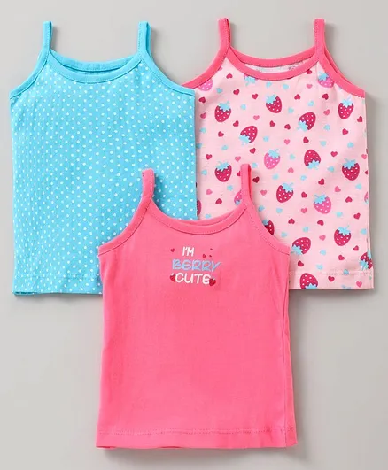 Babyhug Sleeveless Slips Multiprint Pack of 3 - Blue Pink