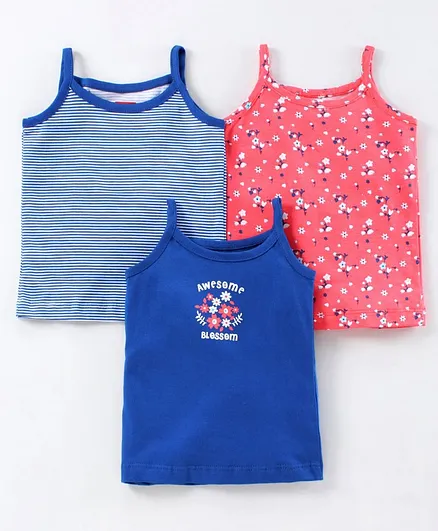 Babyhug Sleeveless Slips Multiprint Pack of 3 - Blue Pink