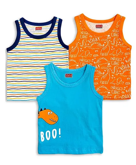 Babyhug 100% Cotton Sleeveless Sando Pack of 3 - Blue
