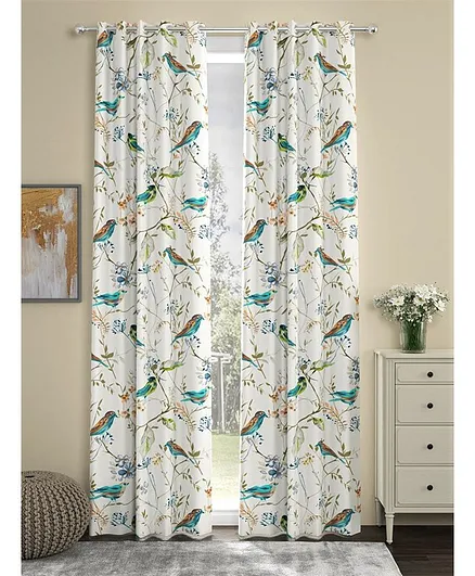 Soul Fiber 100% Cotton Door Curtains Bird Print Pack of 2 - White Blue