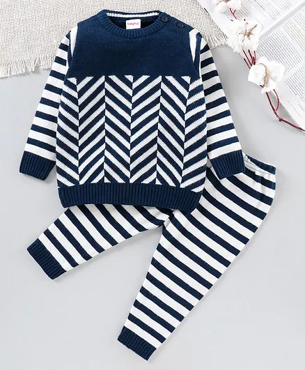 Babyhug Full Sleeves Pullover Sweater Set - Navy Blue