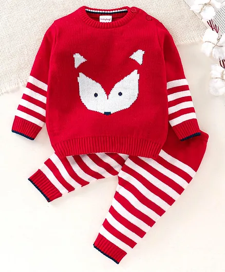 Babyhug Full Sleeves Sweater Set - Red