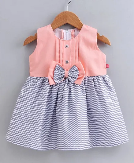 Twetoons Sleeveless Frock Bow Detail - Peach