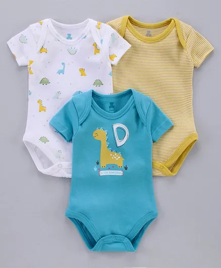 I Bears Half Sleeves Onesies Pack of 3 - Multicolor