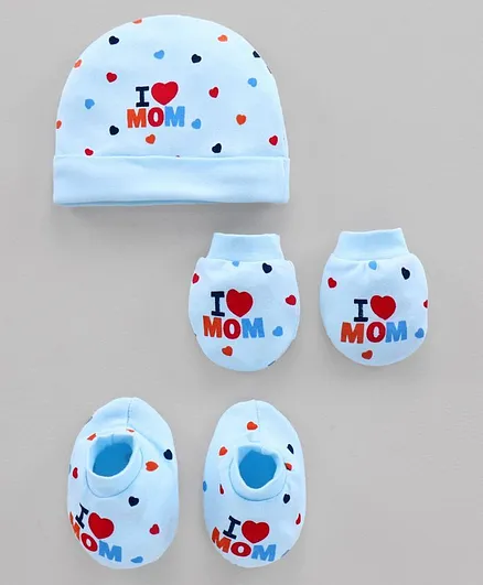 Simply Cap Mitten & Booties I Love Mom Print - Cap Diameter 11 cm