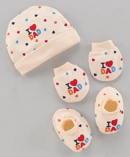 Simply Cap Mitten & Booties I Love Dad Print Peach - Cap Diameter 11 cm