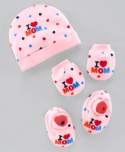 Simply Cap Mitten & Booties I Love Mom Print - Cap Diameter 11 cm
