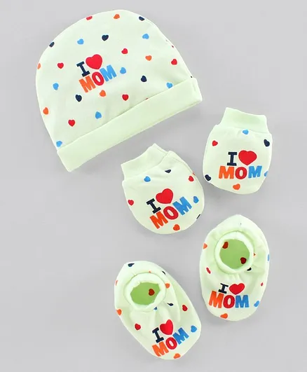 Simply Cap Mitten & Booties I Love Mom Print - Cap Diameter 11 cm