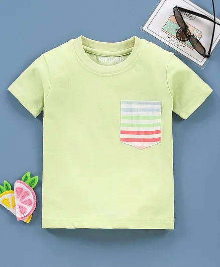 Rikidoos Half Sleeves Printed Pocket Detailing Tee - Green