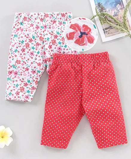 Babyhug Three Fourth Leggings Floral & Dot Print Pack of 2 - Pink Light Grey