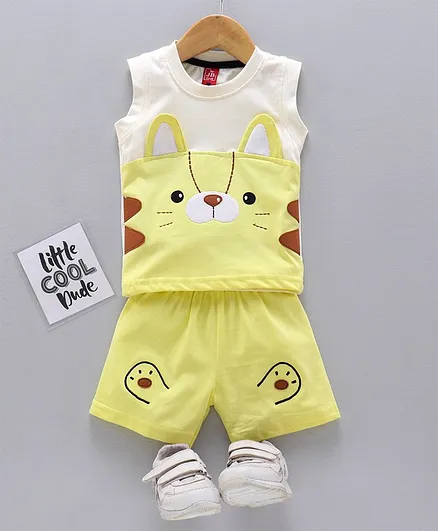 Jb Club Sleeveless Animal Patch Tee With Shorts - Yellow