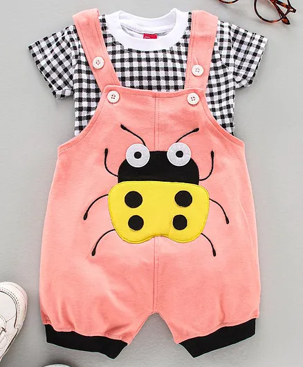 Jb Club Bug Patch Dungaree With Half Sleeves Tee - Peach