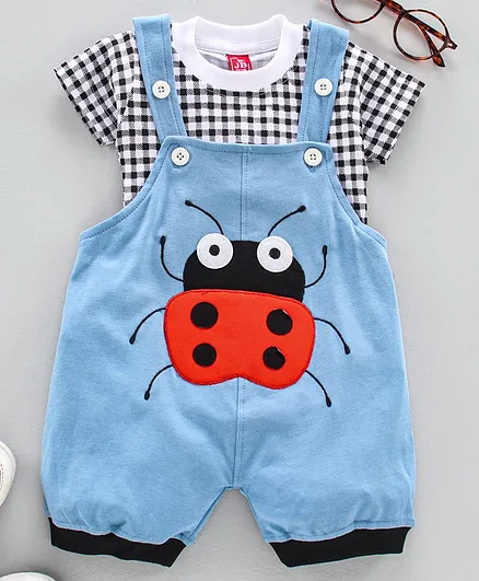 Jb Club Bug Patch Dungaree With Half Sleeves Tee - Blue