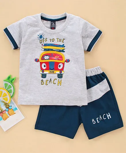 Jb Club Half Sleeves Off The Beach Print Tee With Shorts - Grey