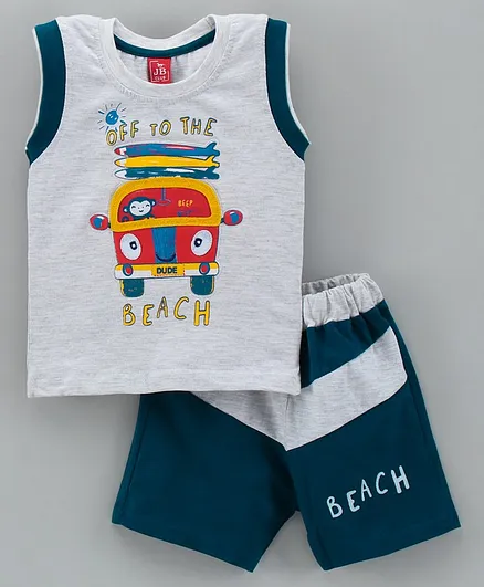 Jb Club Half Sleeves Off The Beach Print Tee With Shorts - Grey