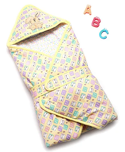 Enfance Nursery Hooded Wrapper Bunny Embroidery - Blue