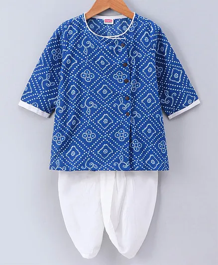 Babyhug Full Sleeves Kurta and Dhoti Set Bandhani Print - Blue