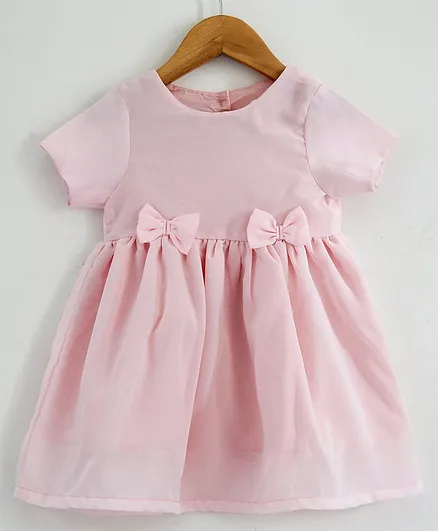 Woonie Cap Sleeves Solid Color Dress - Pink