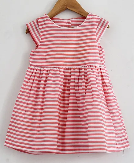 Woonie Cap Sleeves Striped Dress - Orange