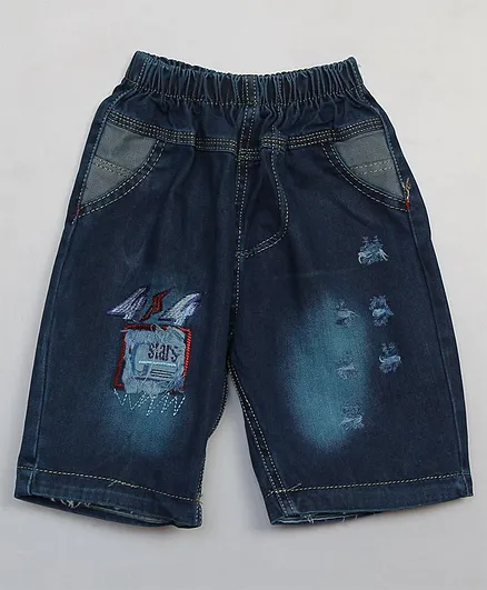 Woonie Numbers Embroidered Denim Shorts - Blue