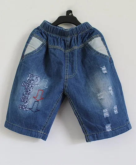 Woonie Sport Embroidered Denim Shorts - Blue