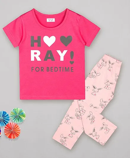 Sheer Love Hurray For Bed Time Print Short Sleeves Night Suit - Pink