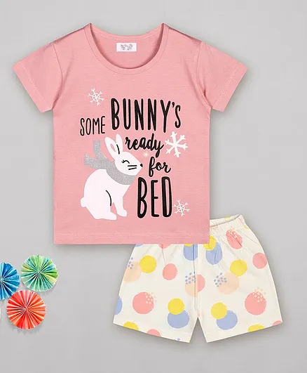 Sheer Love Bunny Ready For Bed Print Night Suit - Pink